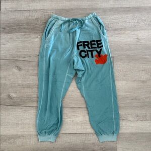 freecity blue Joggers with bold bird logo. Worn once, like new.